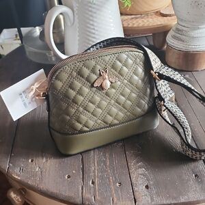 Olive Green Quilted Crossbody Bag